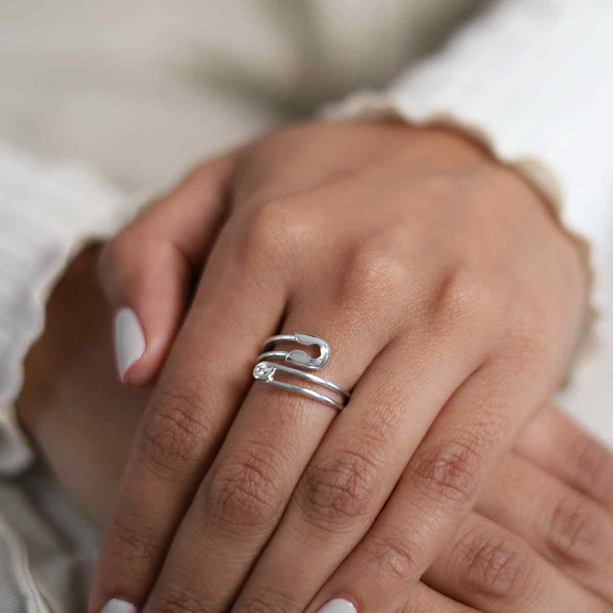 Sterling Silver Adjustable Safety Pin Ring