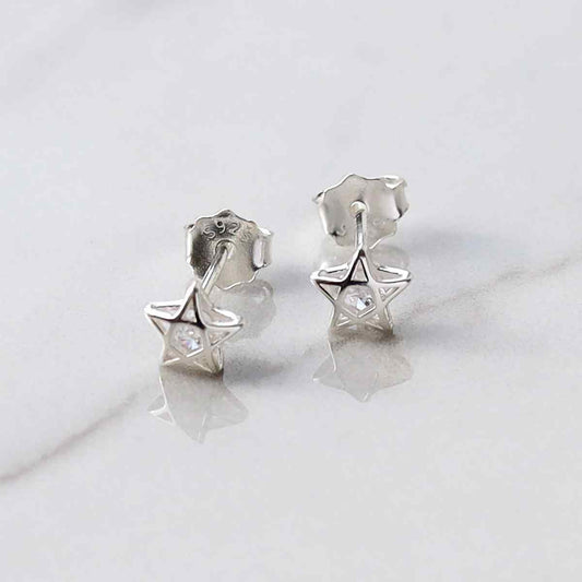 ML778 STERLING SILVER CUBIC ZIRCONIA STAR STUD EARRINGS 2