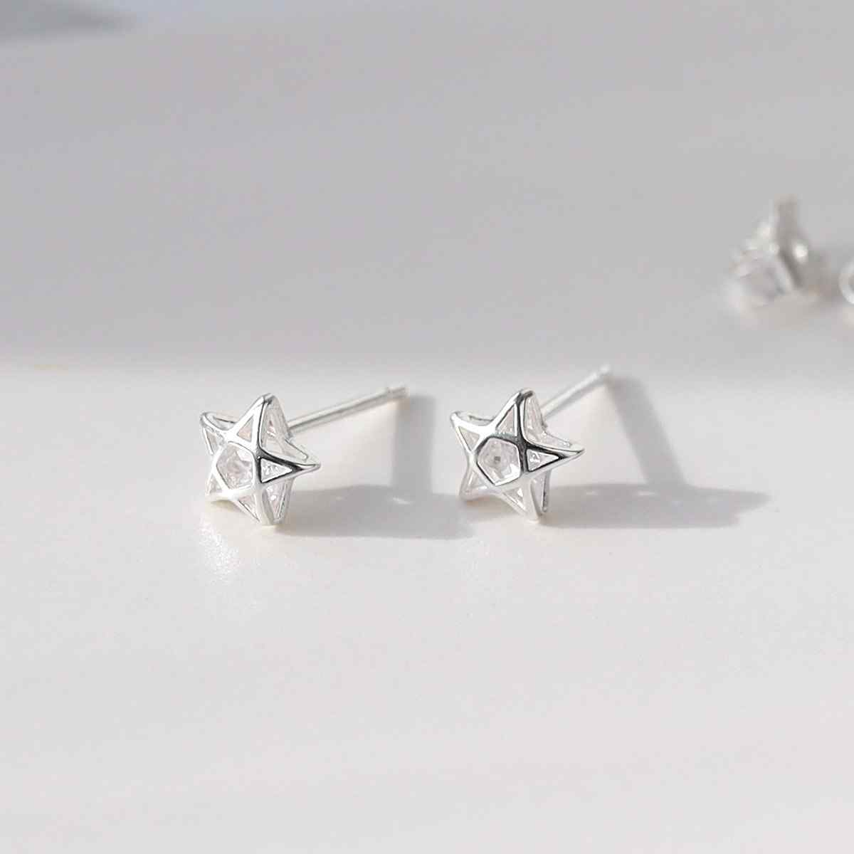 Sterling Silver Cubic Zirconia Star Stud Earrings