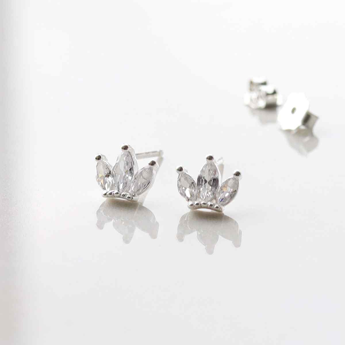Sterling Silver Cubic Zirconia Crown Stud Earrings