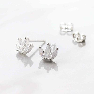 ML770 STERLING SILVER CUBIC ZIRCONIA CROWN STUD EARRINGS 4