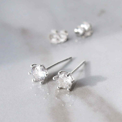 ML771 STERLING SILVER CUBIC ZIRCONIA STUD EARRINGS 1