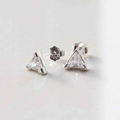ML773 STERLING SILVER CUBIC ZIRCONIA TRIANGLE STUD EARRINGS 1