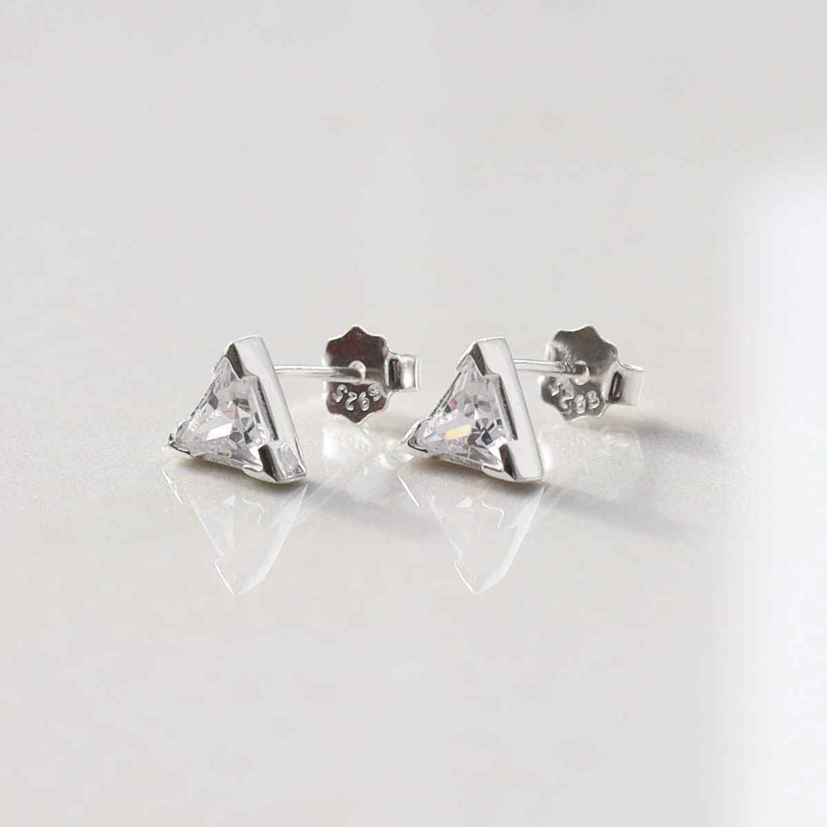 Sterling Silver Cubic Zirconia Triangle Stud Earrings