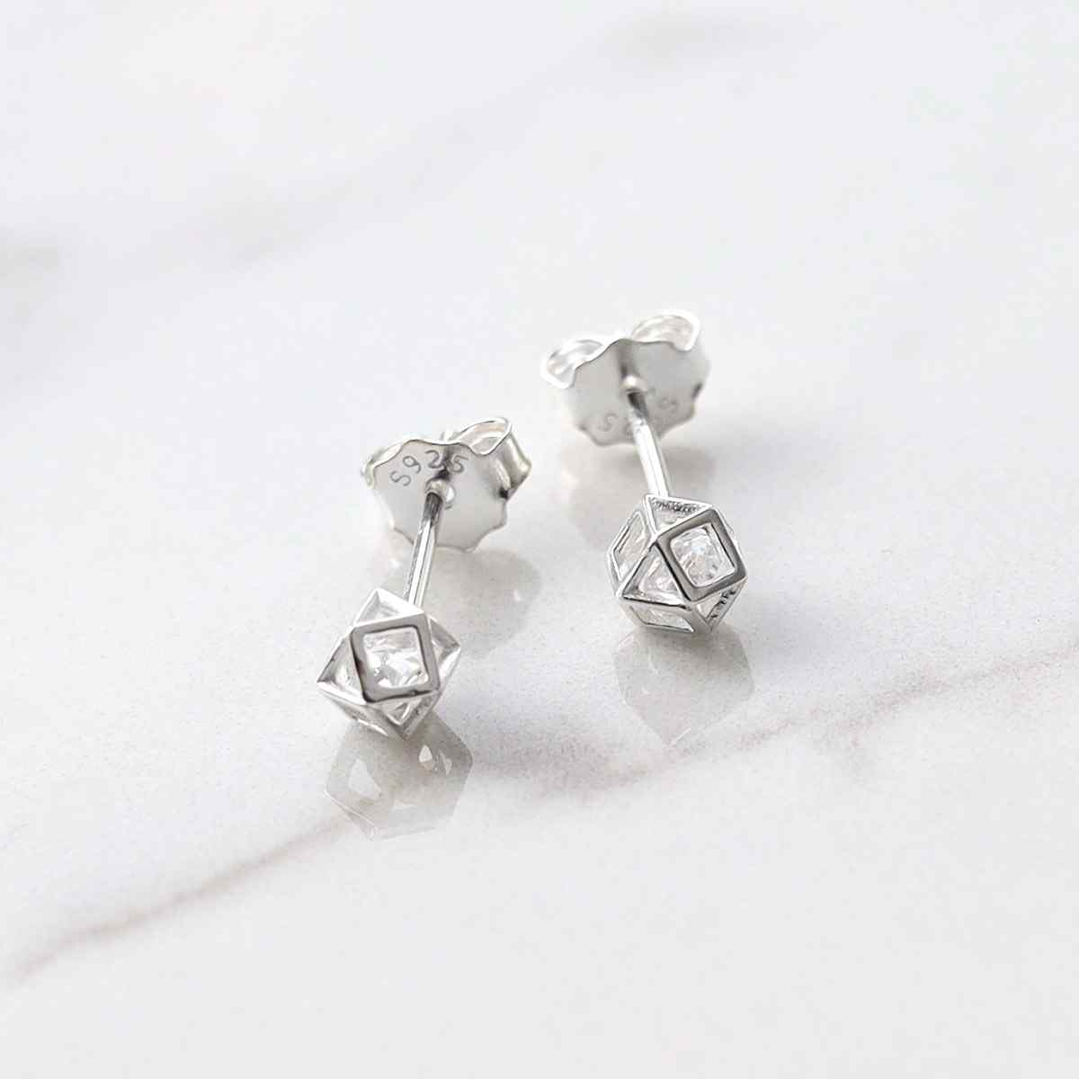 Sterling Silver Cubic Zirconia Prism Stud Earrings