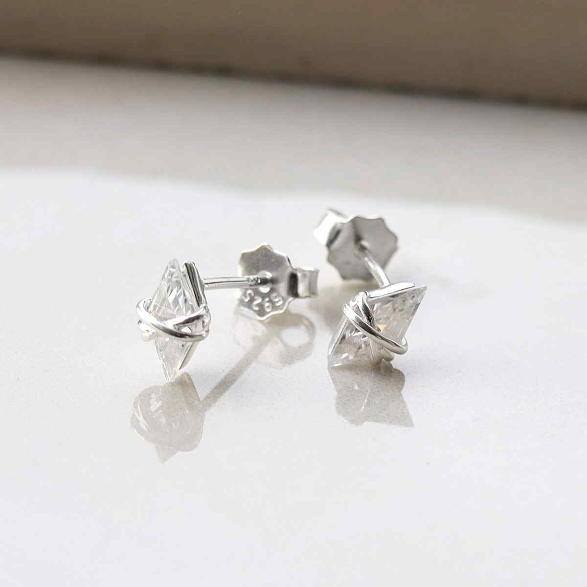 Sterling Silver Cubic Zirconia Wire Stud Earrings