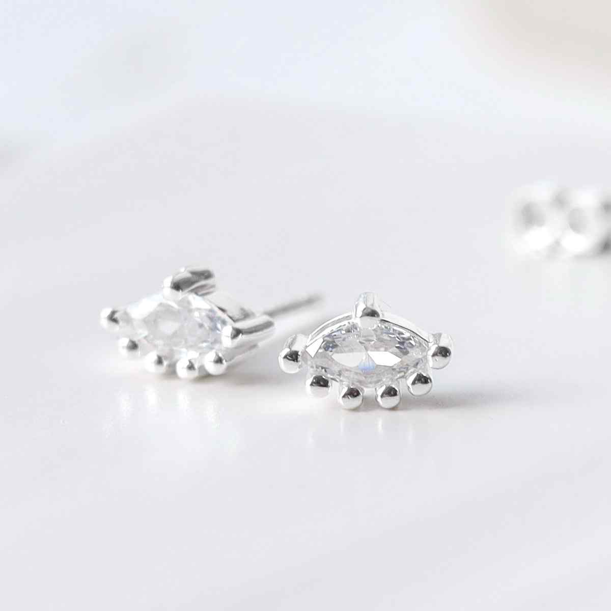 Sterling Silver Cubic Zirconia Marquise Stud Earrings