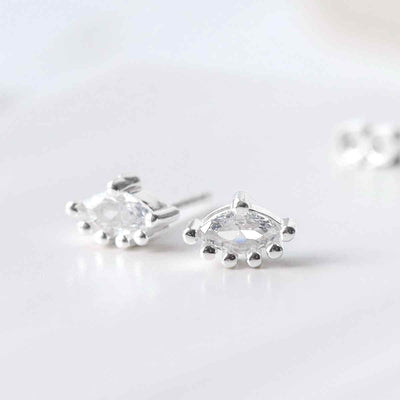 ML777 STERLING SILVER CUBIC ZIRCONIA MARQUISE STUD EARRINGS 1