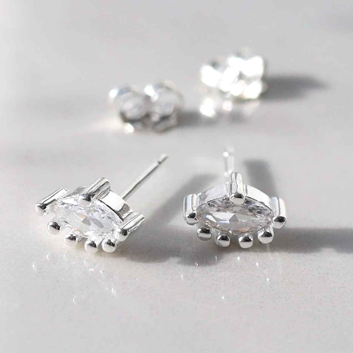 Sterling Silver Cubic Zirconia Marquise Stud Earrings