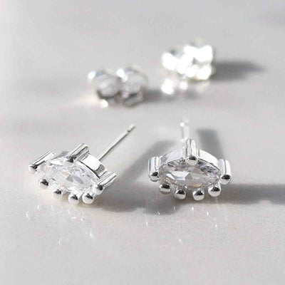 ML777 STERLING SILVER CUBIC ZIRCONIA MARQUISE STUD EARRINGS 2