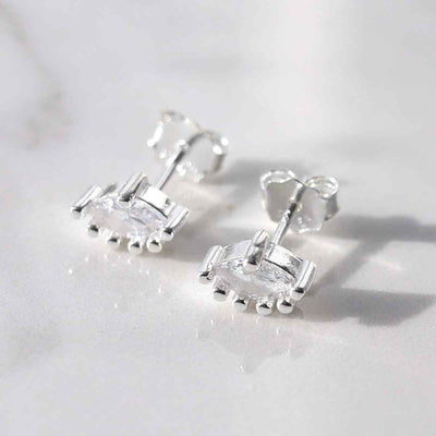 ML777 STERLING SILVER CUBIC ZIRCONIA MARQUISE STUD EARRINGS 3