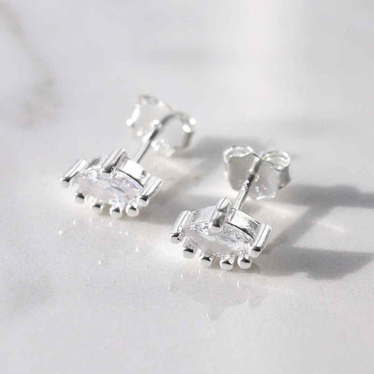 ML777 STERLING SILVER CUBIC ZIRCONIA MARQUISE STUD EARRINGS 3