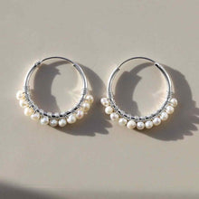 ML786 STERLING SILVER PEARL BEAD HOOP EARRINGS 1