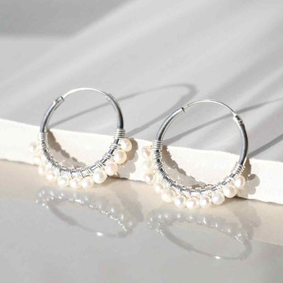 ML786 STERLING SILVER PEARL BEAD HOOP EARRINGS 3