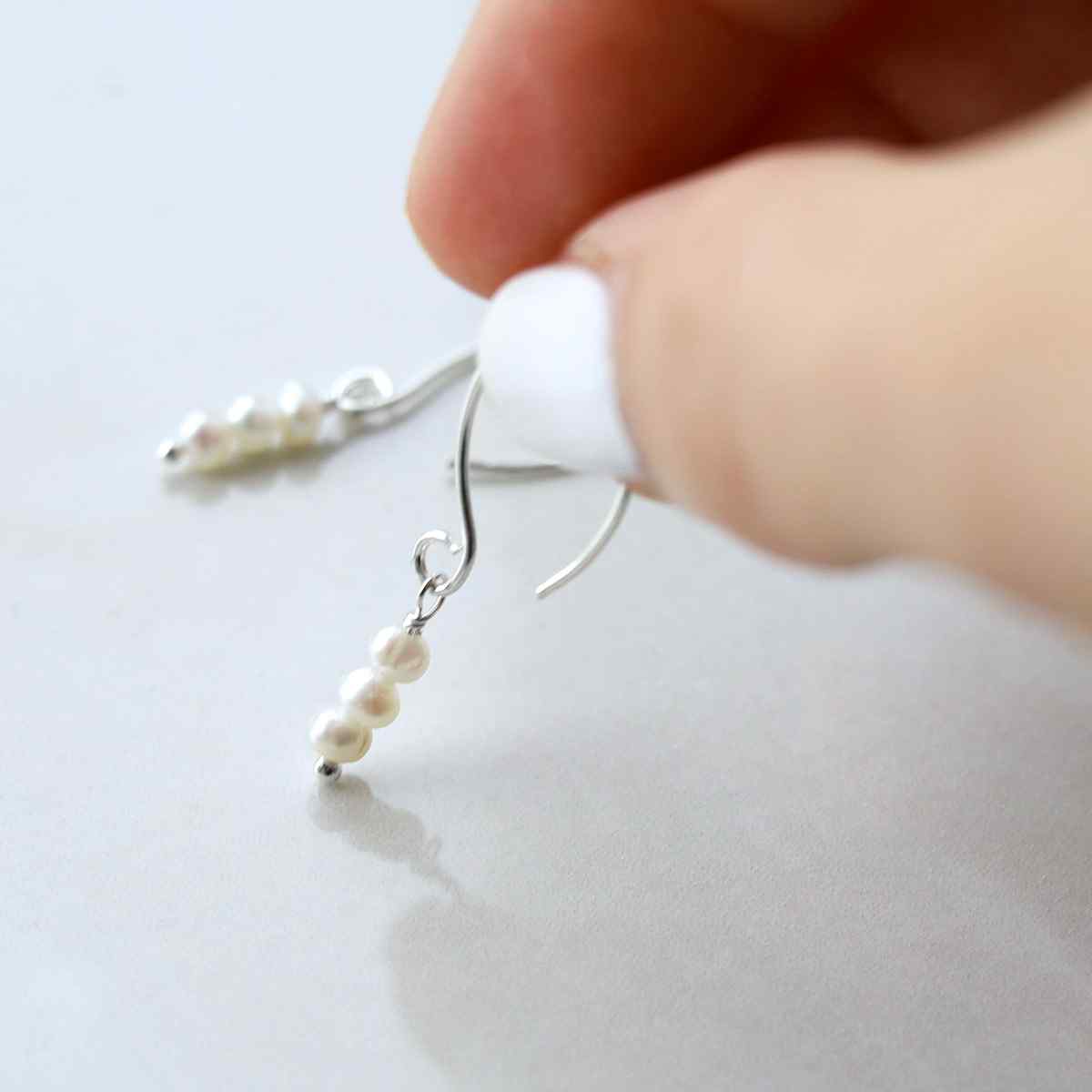 Sterling Silver Triple Pearl Drop Earrings