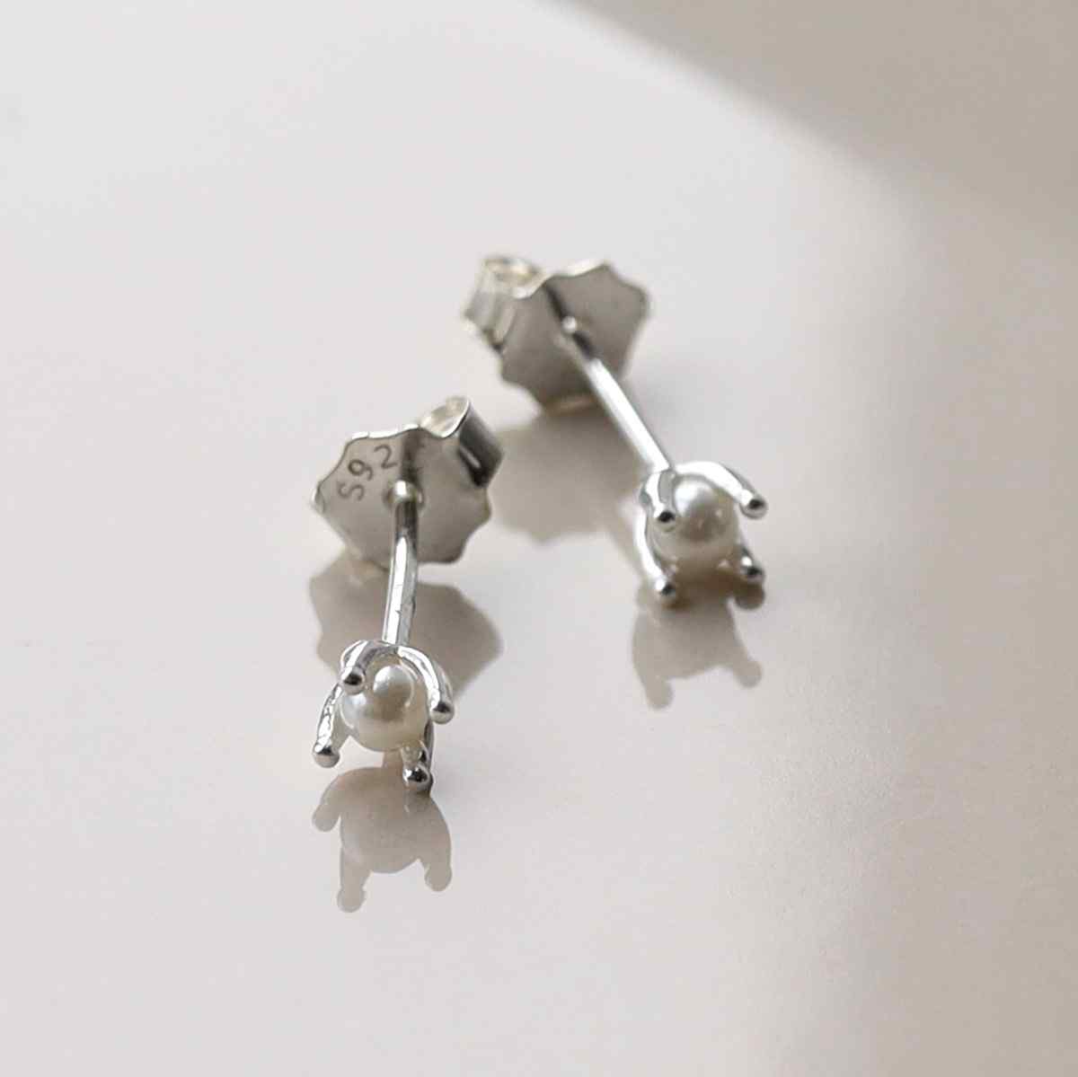 Sterling Silver Tiny Pearl Stud Earrings