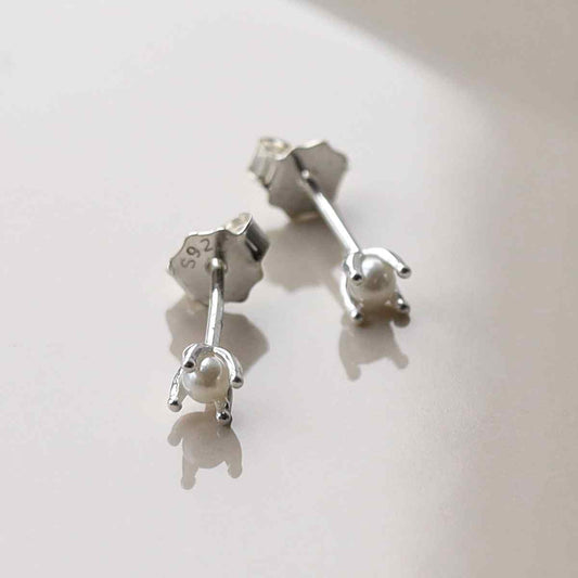 ML828 STERLING SILVER TINY PEARL STUD EARRINGS 1
