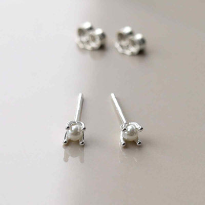 ML828 STERLING SILVER TINY PEARL STUD EARRINGS 2