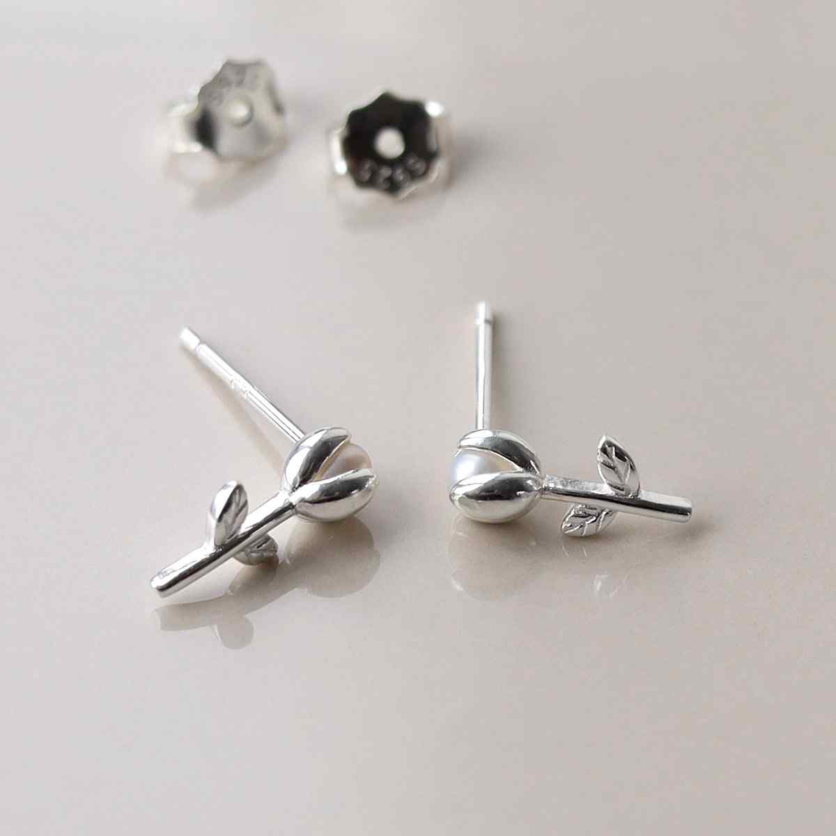 Sterling Silver Pearl Tulip Stud Earrings