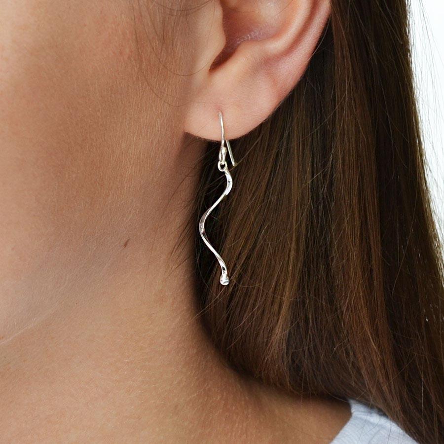 Sterling Silver Dangly Simple Wave Earrings