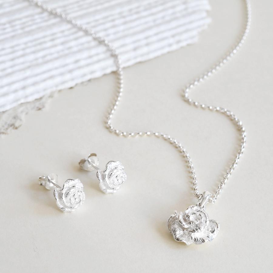 Sterling Silver Classic Rose Stud Earrings