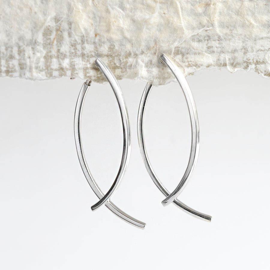 Sterling Silver Ribbon Bar Two Way Stud Earrings