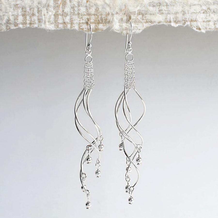 Sterling Silver Dangly Dancing Waves Earrings