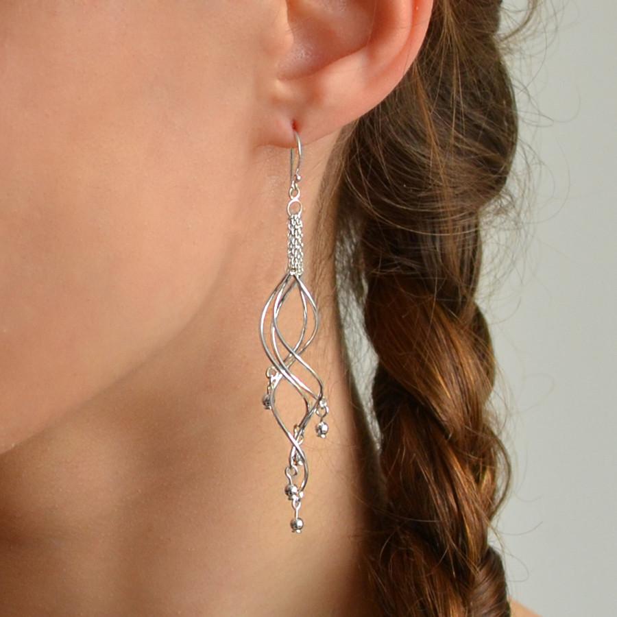 Sterling Silver Dangly Dancing Waves Earrings