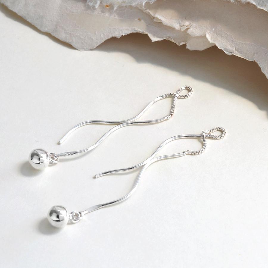 Sterling Silver Wave And Ball Threader Earrings