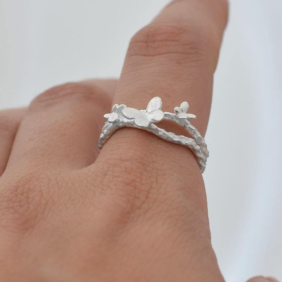 Sterling Silver Butterfly And Twig Ring
