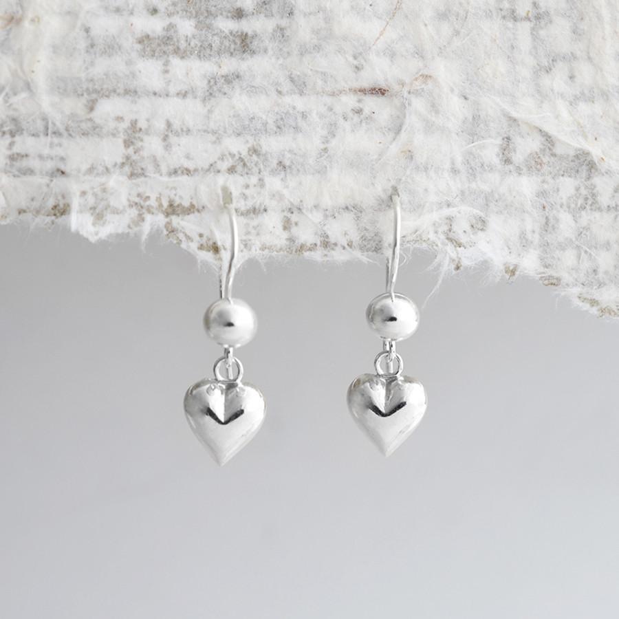 Sterling Silver Dangly Ball Heart Earrings