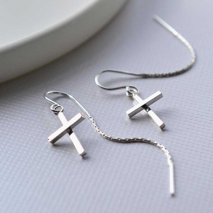 Sterling Silver Cross Threader Earrings