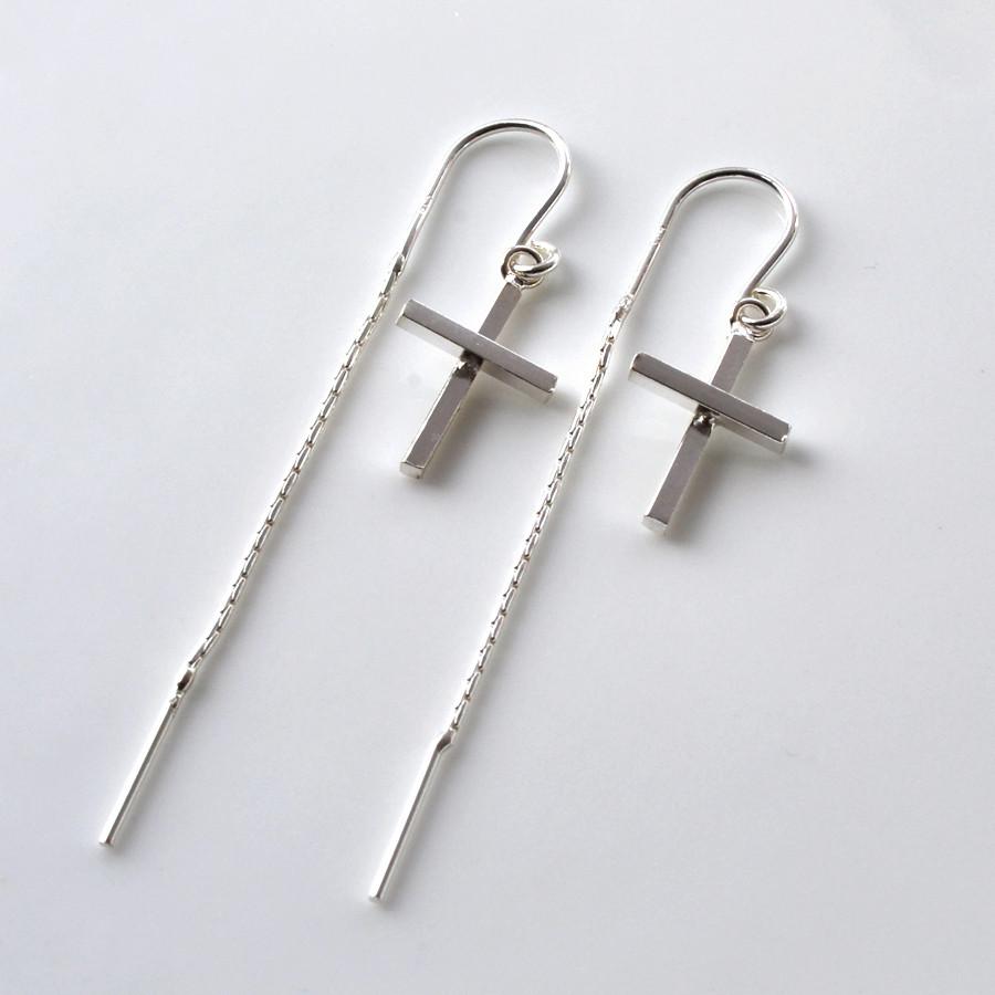 Sterling Silver Cross Threader Earrings
