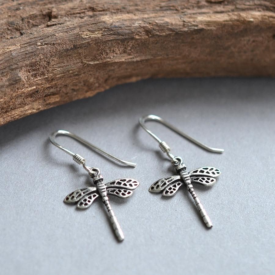 Sterling Silver Little Dragonfly Dangly Earrings