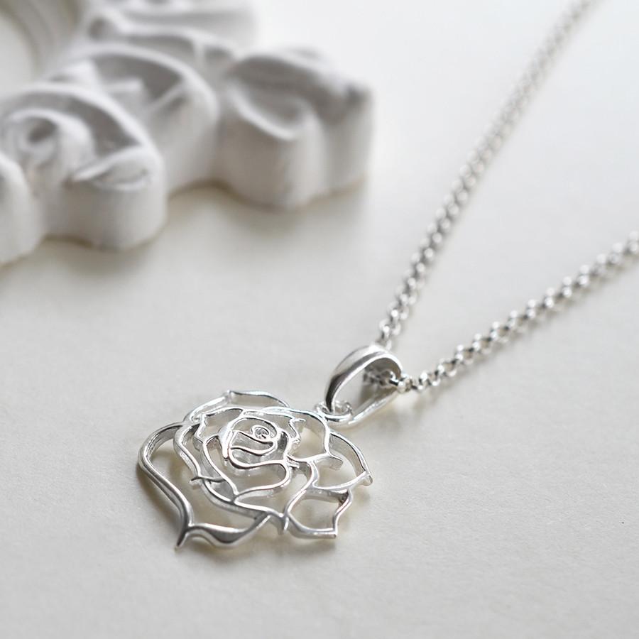 Sterling Silver Filigree Rose Necklace