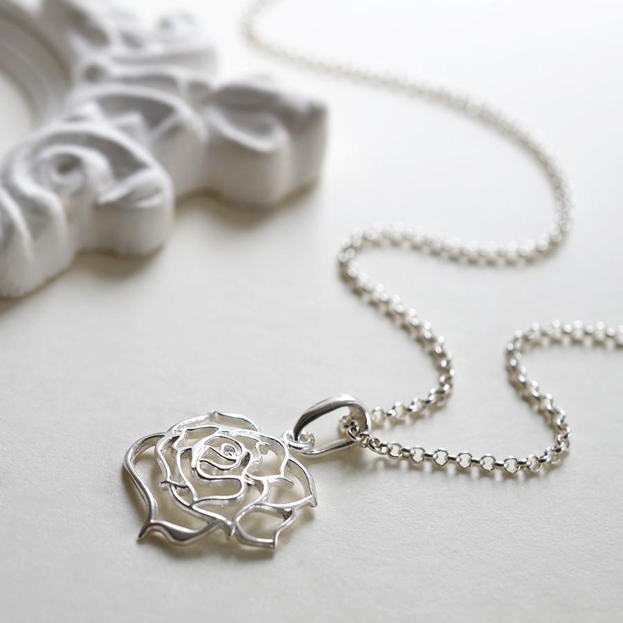Sterling Silver Filigree Rose Necklace