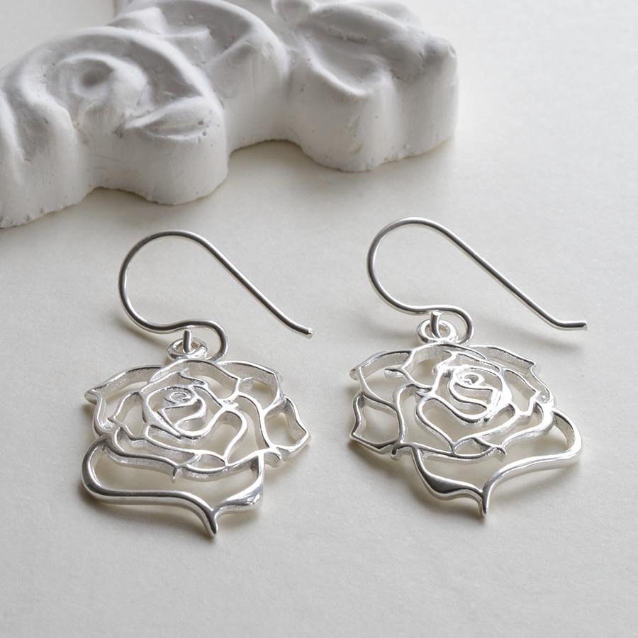 Sterling Silver Dangly Filigree Rose Earrings