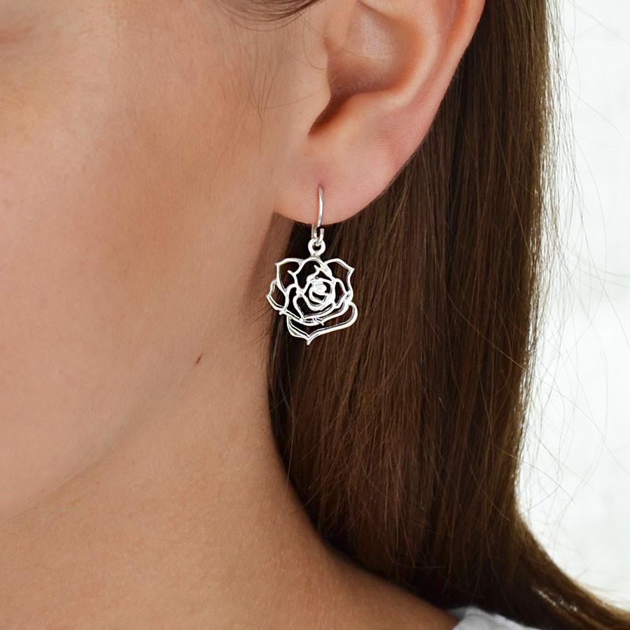 Sterling Silver Dangly Filigree Rose Earrings