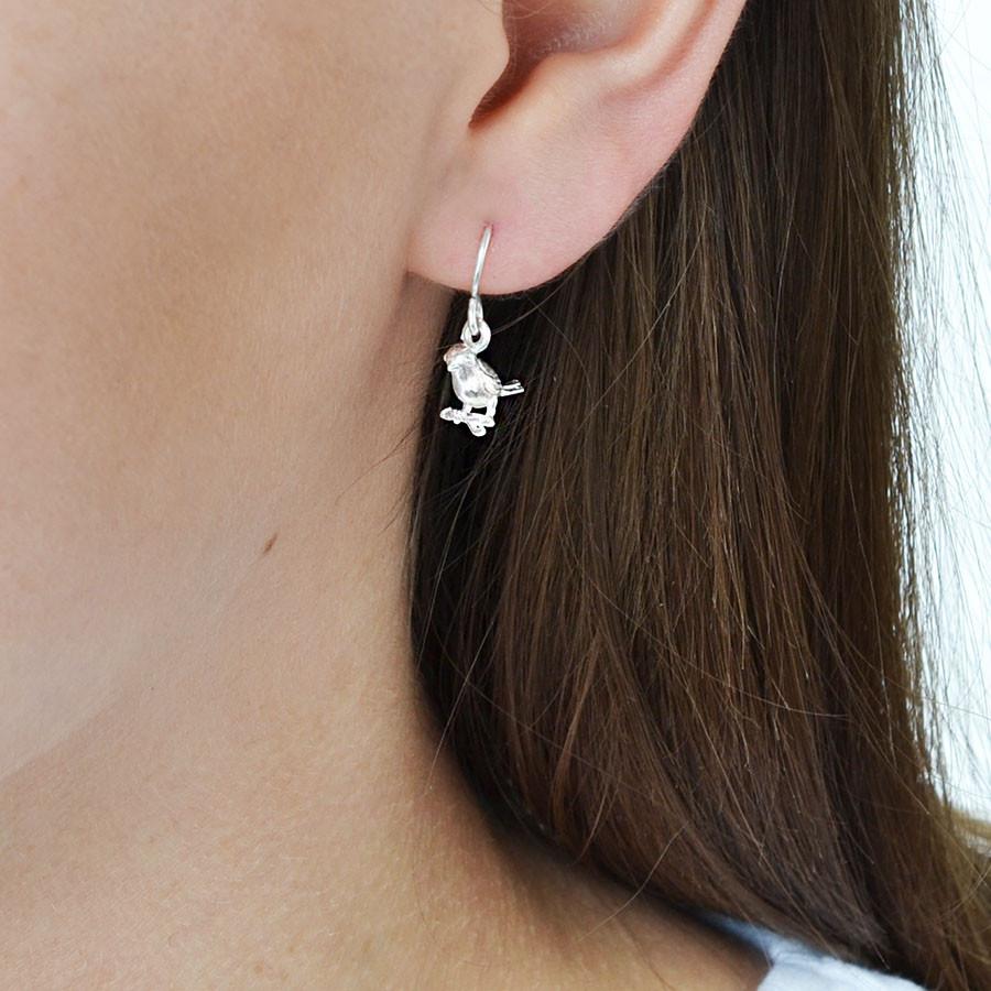 Sterling Silver Little Bird Dangly Earrings