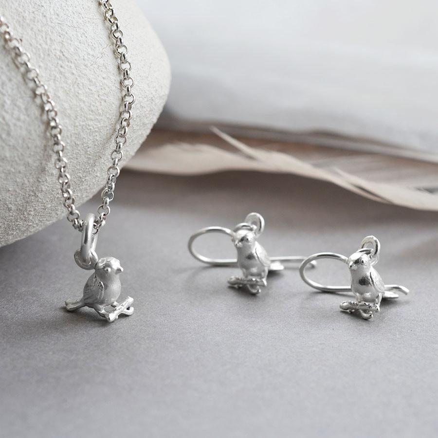 Sterling Silver Little Bird Dangly Earrings