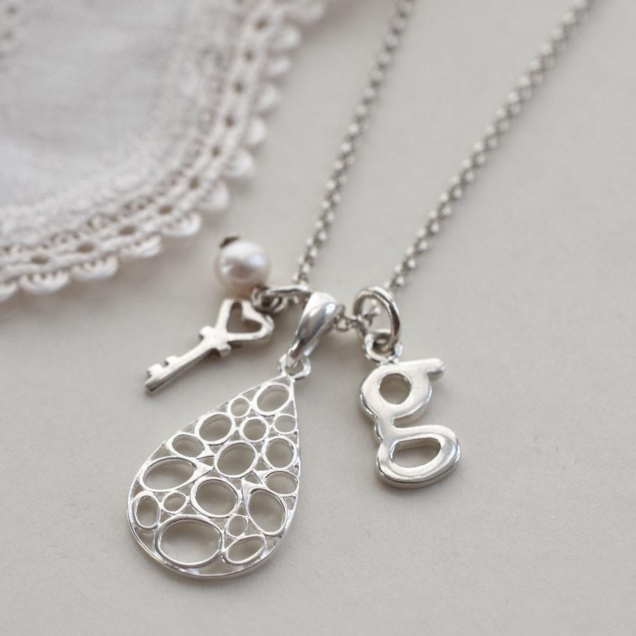 Sterling Silver Geometric Teardrop Necklace