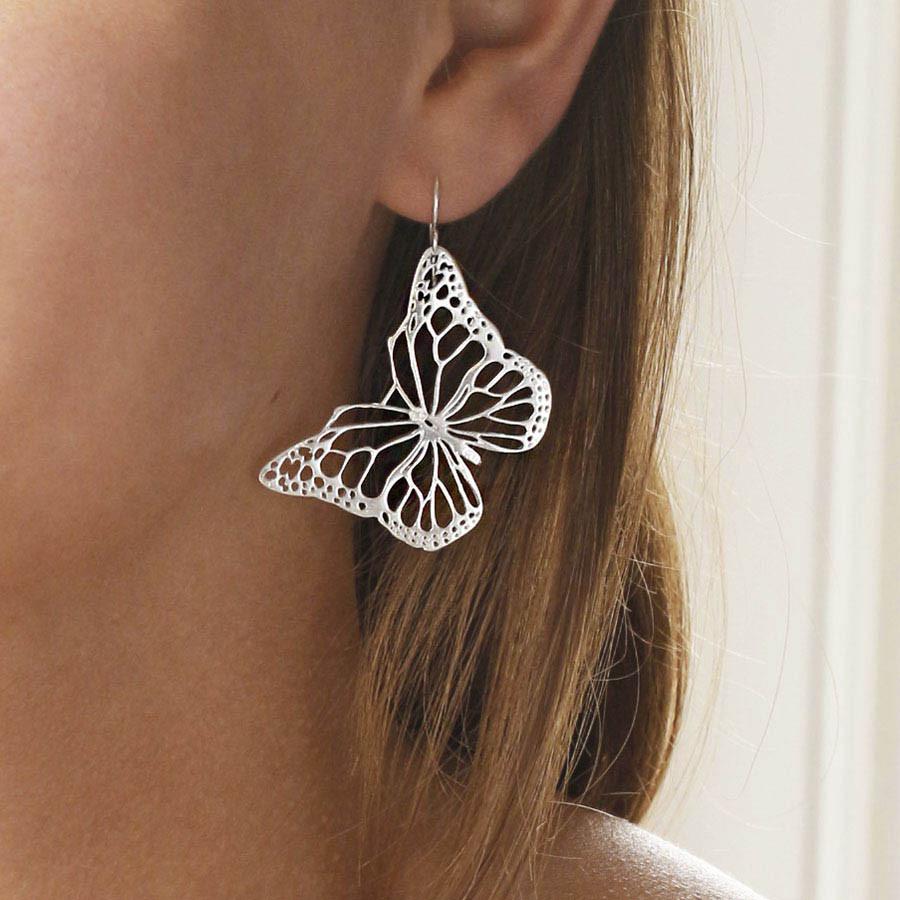 Sterling Silver Monarch Butterfly Dangly Earrings