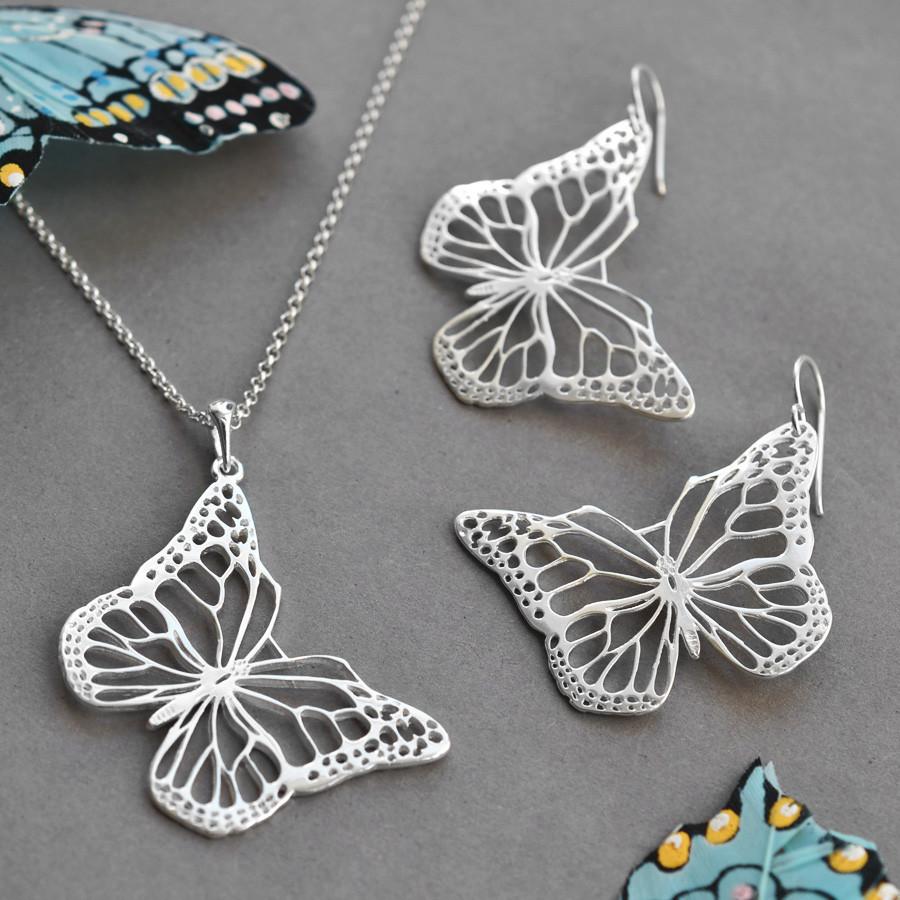 Sterling Silver Monarch Butterfly Dangly Earrings