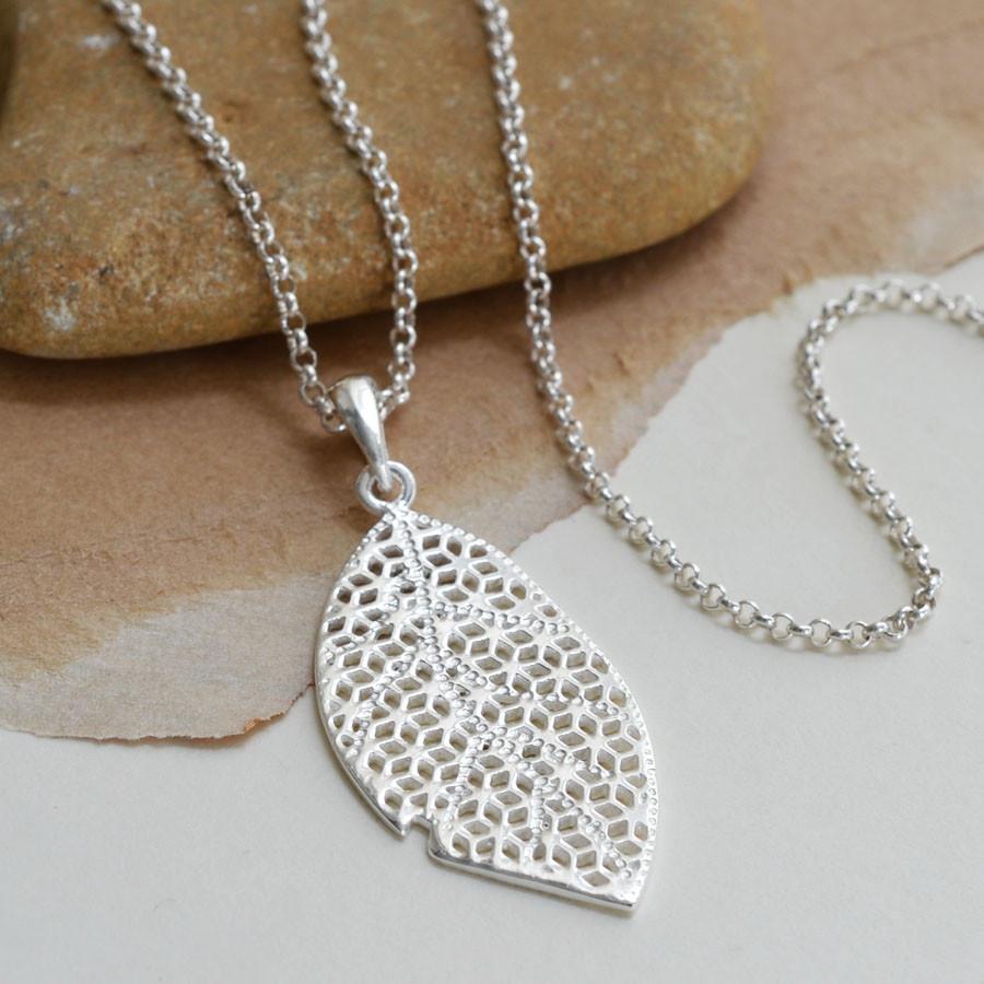 Sterling Silver Geometric Leaf Necklace
