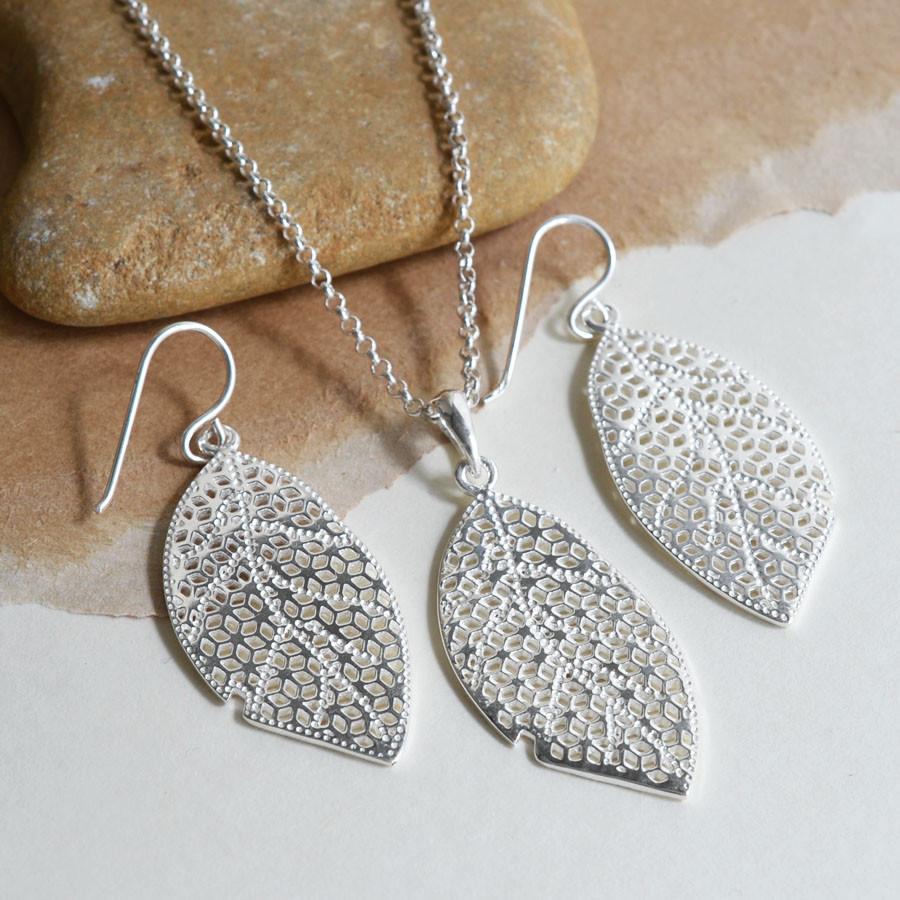 Sterling Silver Geometric Leaf Necklace