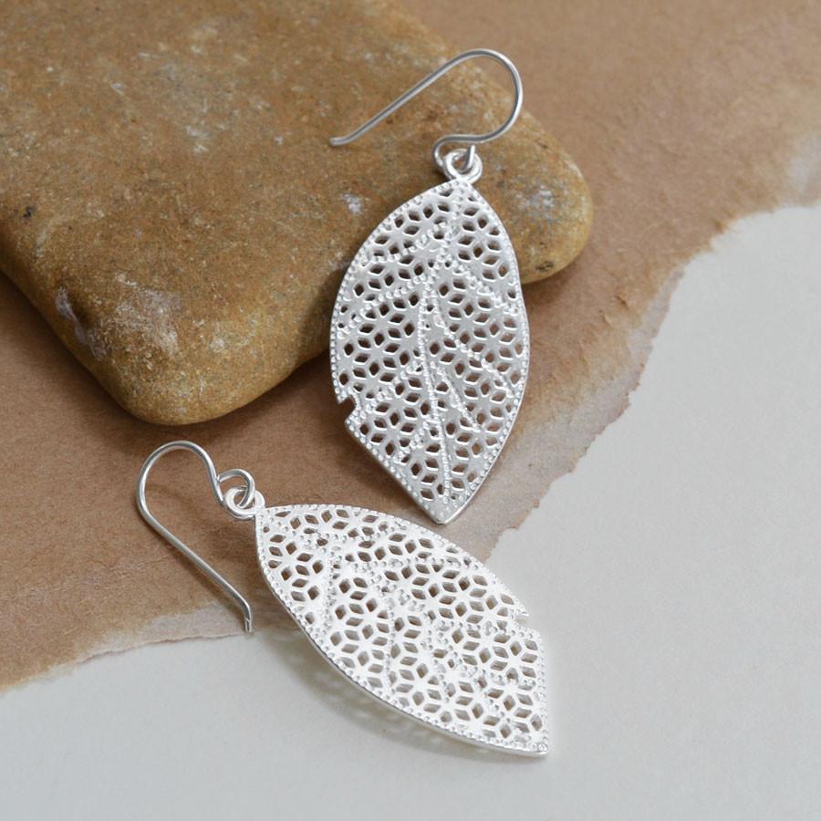 Sterling Silver Dangly Geometric Leaf Earrings