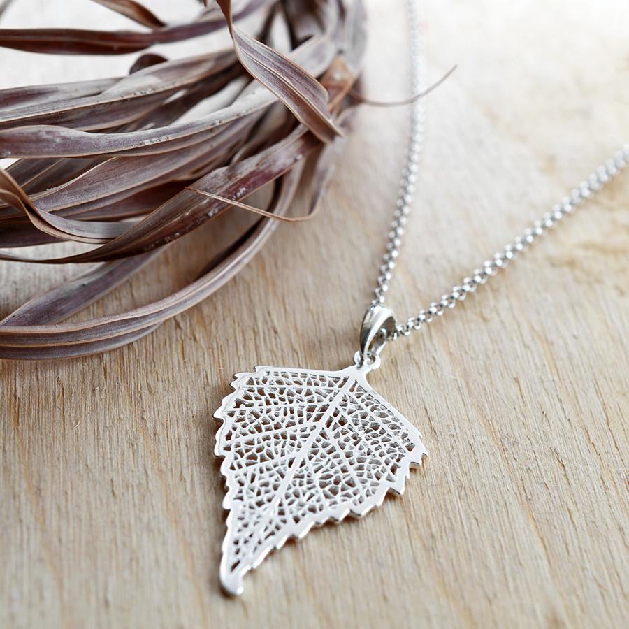 Sterling Silver Large Birch Leaf Necklace