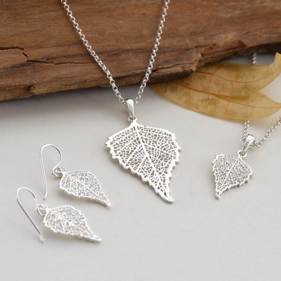 Sterling Silver Large Birch Leaf Necklace