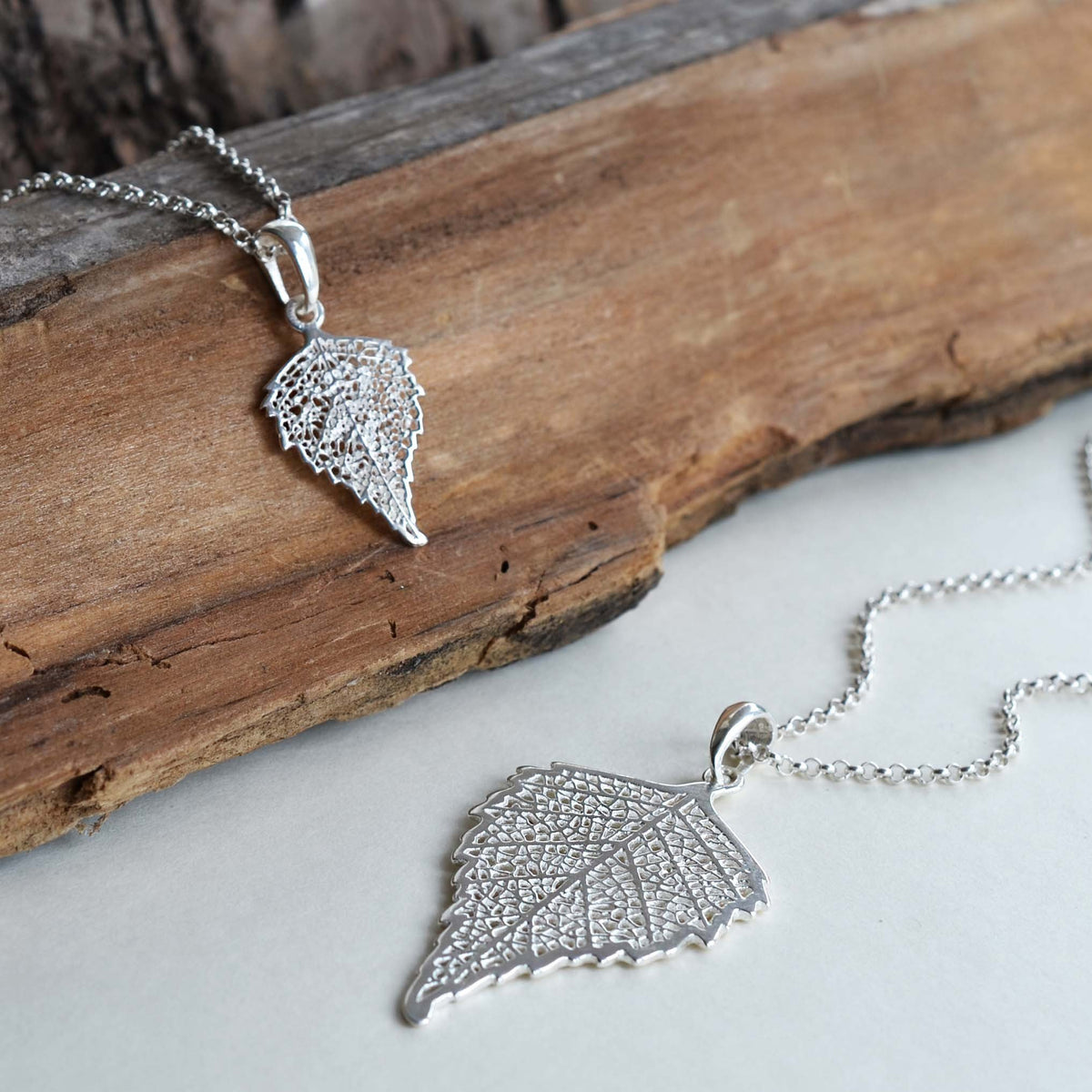 Sterling Silver Large Birch Leaf Necklace