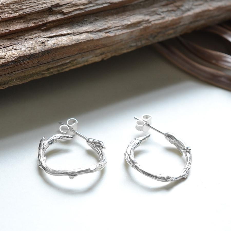 Sterling Silver Twig Hoop Stud Earrings